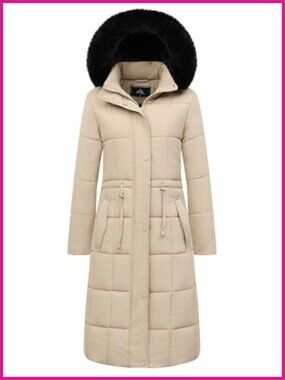 Women's Long Waterproof Parka Winter Coat Down Alternative Faux Fur Hood